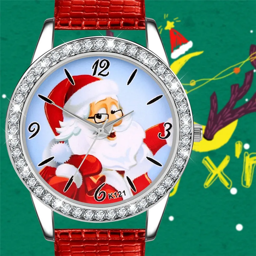 Women Girl Kid Quartz Wristwatch Christmas Gift Cartoon Santa Claus