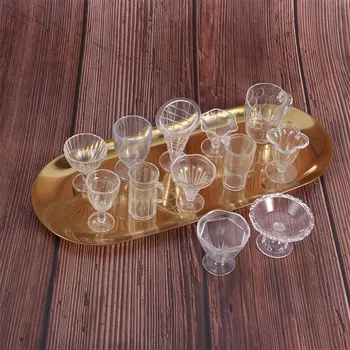 

New 12Pcs/Set Clear Transparent Plastic Mini Ice Cream Cup Tableware Doll House Miniatures Craft for Kids Gifts Kitchen Toys
