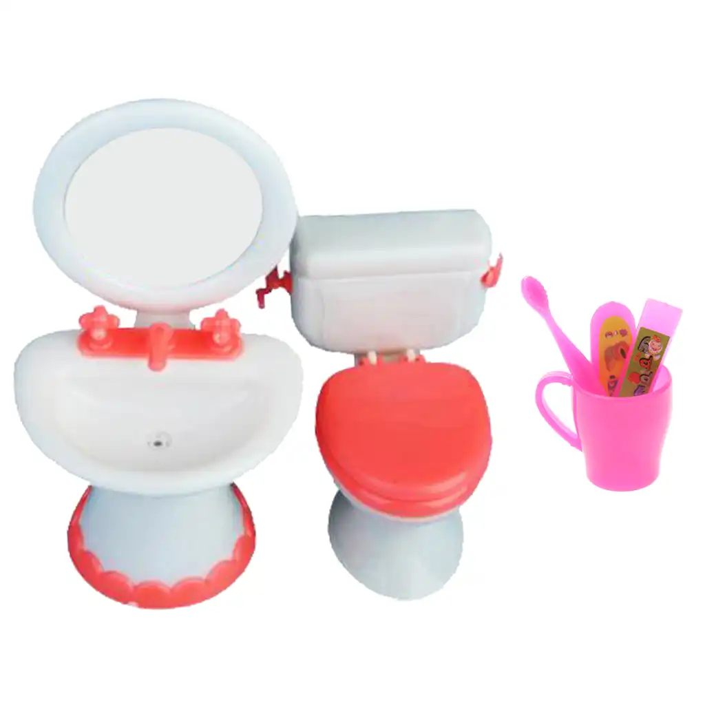 8/8 Scale Miniature Toilet+Sink+Toothbrush Bathroom Furniture for 8/8 Scale Miniature Toilet+Sink+Toothbrush Bathroom Furniture for