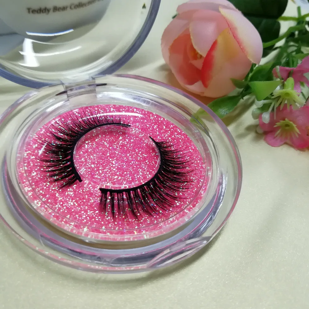 1 pair Pink Glitter Packaging 3D Soft Silk Protein False Eyelashes