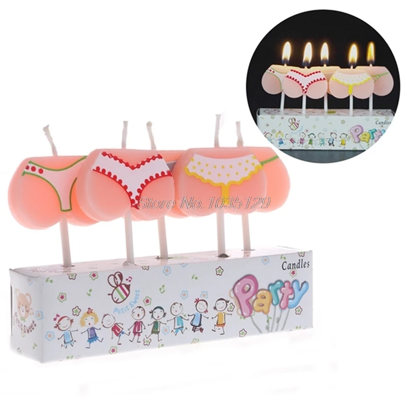 

5Pcs Creative Cartoon Kid's Birthday Cake Topper Cartoon Bikini Buttom Candles Birthday Party Christmas Decor Party Supplies
