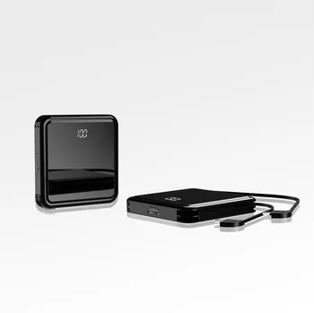 

Mini Power Bank 10000mah Mirror Screen External Battery Dual USB Type C Built in Cable 2.1A Fast Charger for iphone xs max mi9
