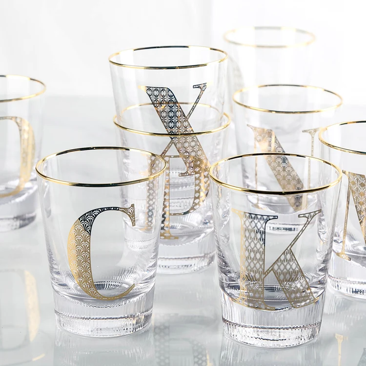 

Crystal Glass Cup With Pure Gold Inlay Tea Cups Letter Cup Cocktail Glass Cup Beer Glass