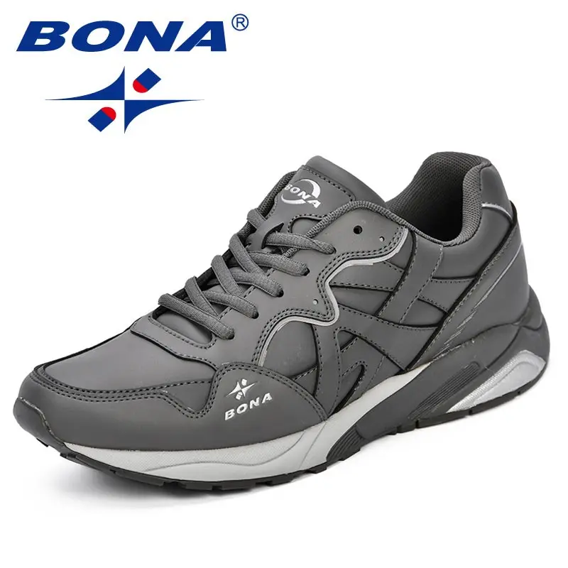 BONA/ классический стиль; Мужская теннисная обувь на шнуровке; Мужская Спортивная обувь; Качественная Удобная нескользящая обувь для бега; Мужская Уличная трендовая обувь - Цвет: DARK GREY SLIVERGREY