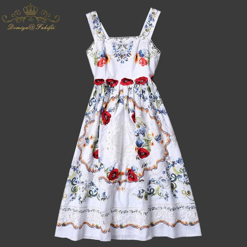 

Family Clothes 2018 Brand Luxurious Women Floral Print Hollow out Dress Fashion Summer Beach Dresses Ladies Strap Dress Vestidos