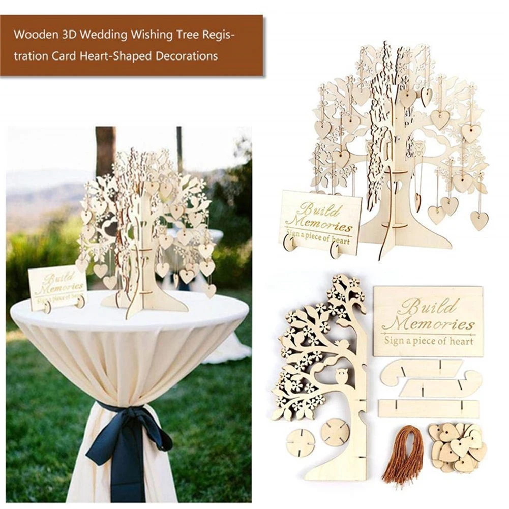 

Ornaments Decoration Wedding Party 3D Wooden Tree Pendant Eco-friendly Guest Book DIY Baby Shower Artware Home Heart-shaped