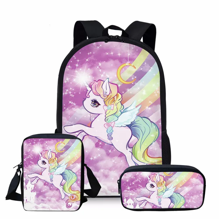 FORUDESIGNS Cartoon Horse School Backpack Set for Teenage Girls Boys Student Kids Orthopedics Bagpack Children Satchel Enfant - Цвет: Z3815E-C-K