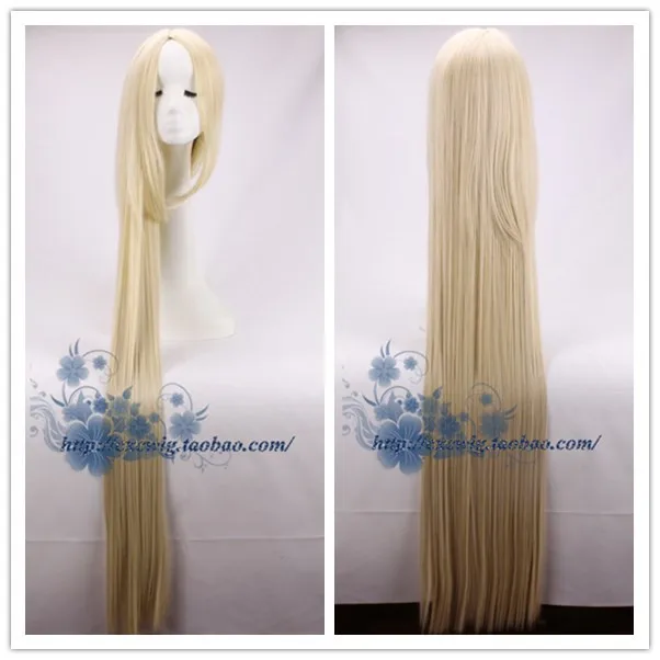 120cm/47" Women Princess Rapunzel Golden Wig Halloween Role Play Tangled long straight blonde wig Costume