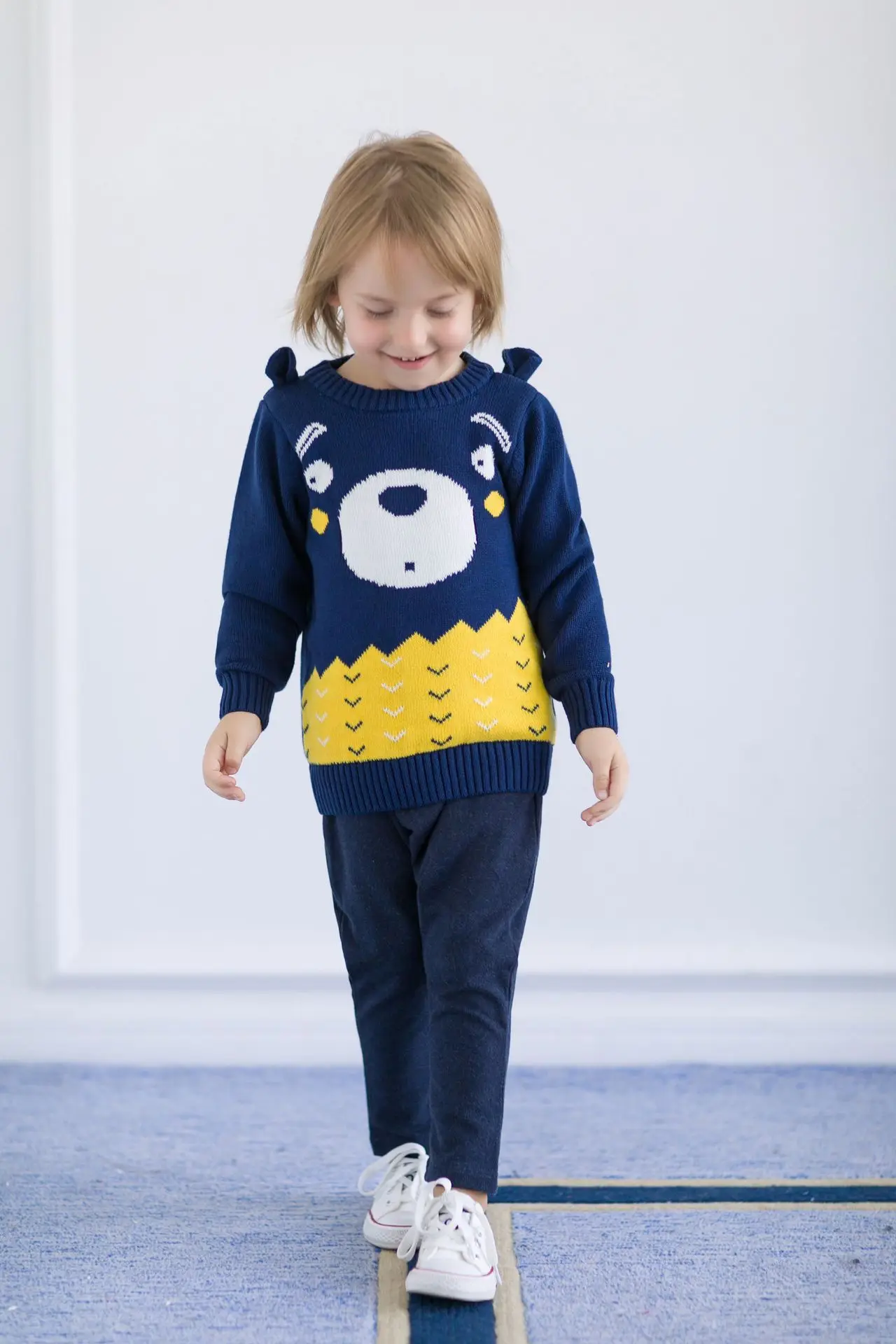 Новое поступление, зимние топы с милым рисунком медведя для маленьких мальчиков, Детский свитер пальто для малышей Топы для детей, вязаная верхняя одежда для детей от 1 до 6 лет