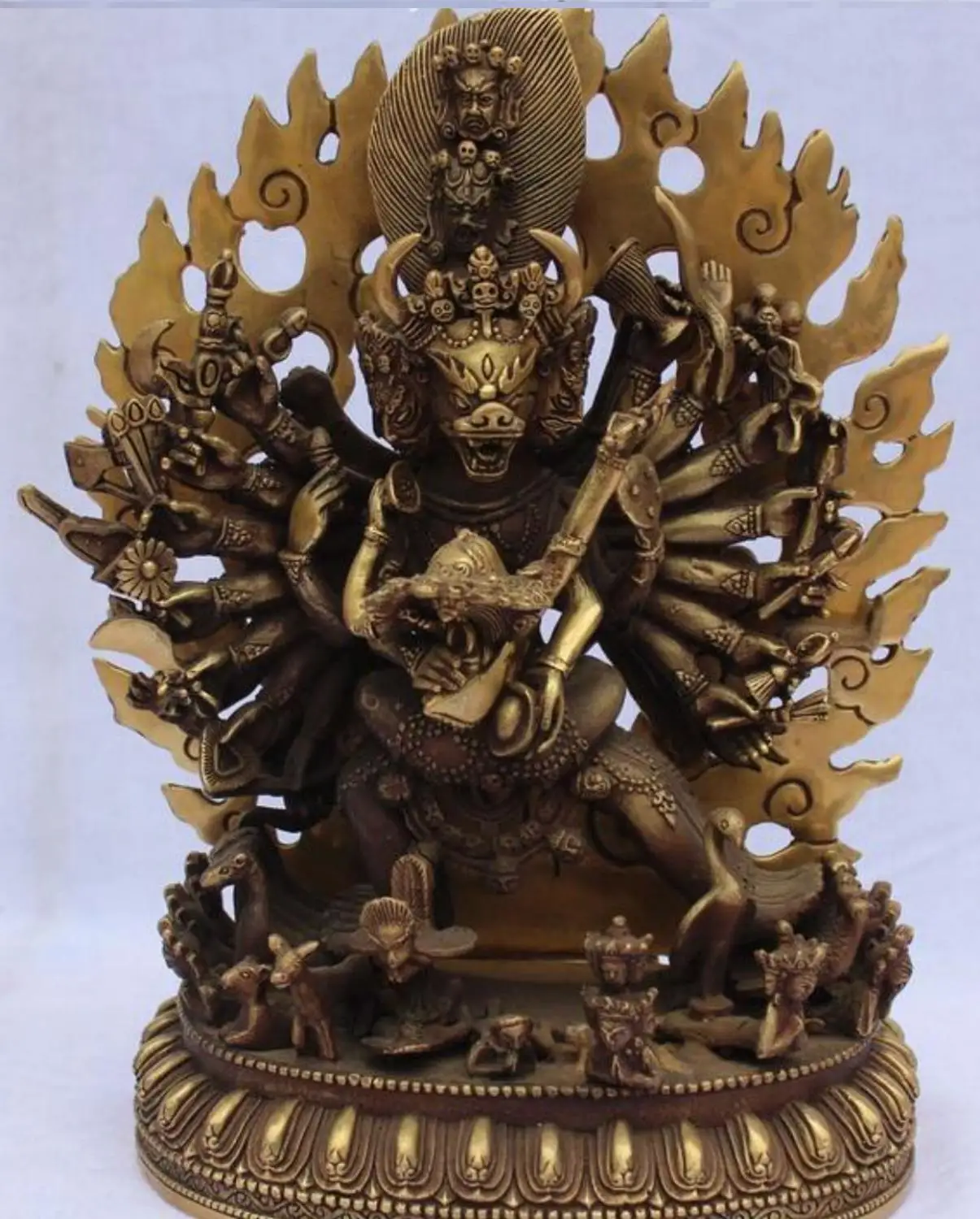 

12" Tibet Buddhism Bronze Cattle Head Buddha Yamantaka Yama Dharmaraja Statue