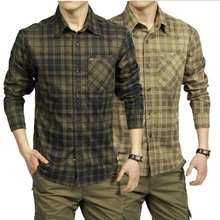 Весна Осень Повседневная мужская рубашка из хлопка с длинным рукавом camisetas masculinas клетчатые рубашки армейский зеленый хаки одежда A0749