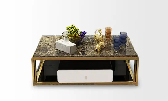 Natural glass Stainless steel Coffee Table Living Room Home Furniture minimalist modern rectangle mesas de centro table basse