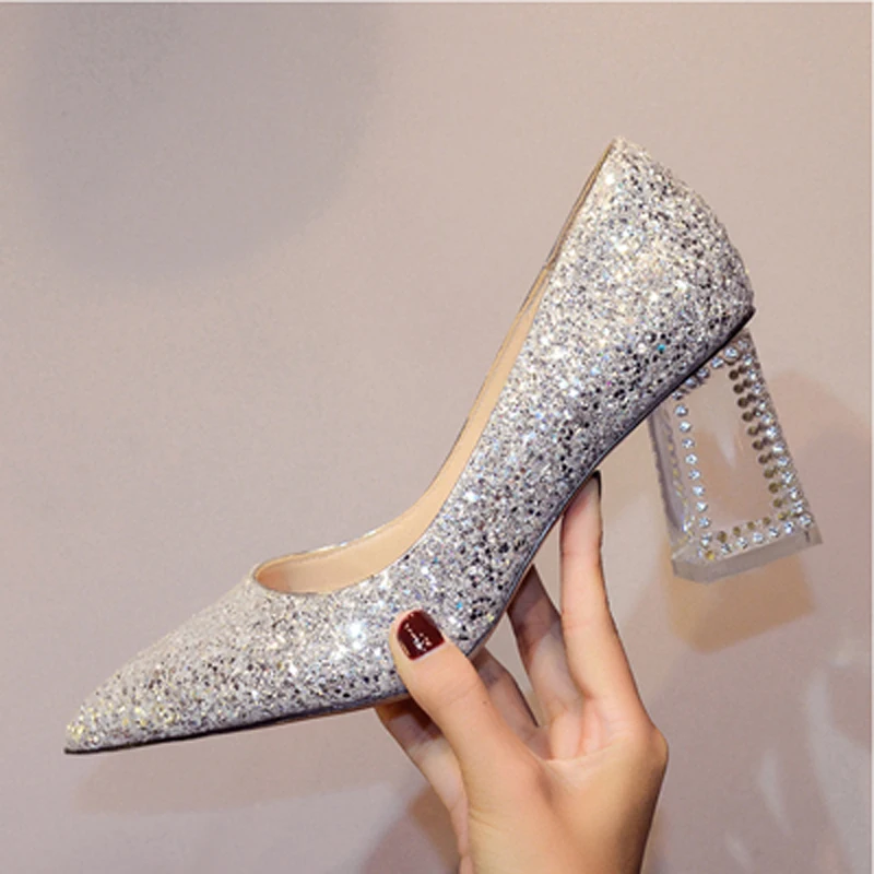black and silver sequin heels