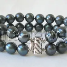 AAA+ " 10 мм натуральный черный круглый пресноводный жемчуг bracelet-14KGP/20@^ Природный тонкой jewe