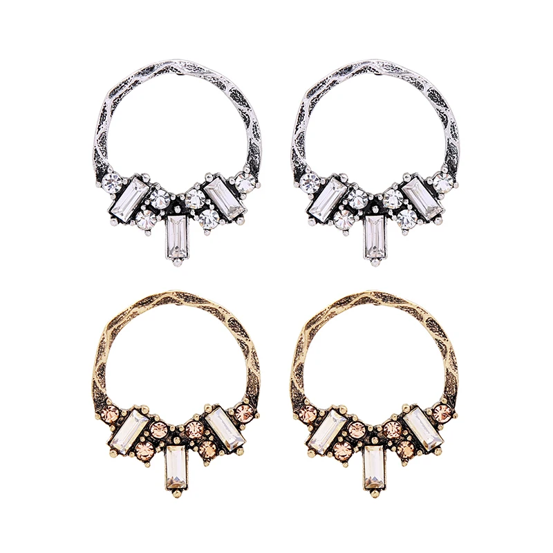 

Bulk Price 2 Color Glass Crystal Round Earrings New Casual Ethnic Vintage Earrings Female Jewelry