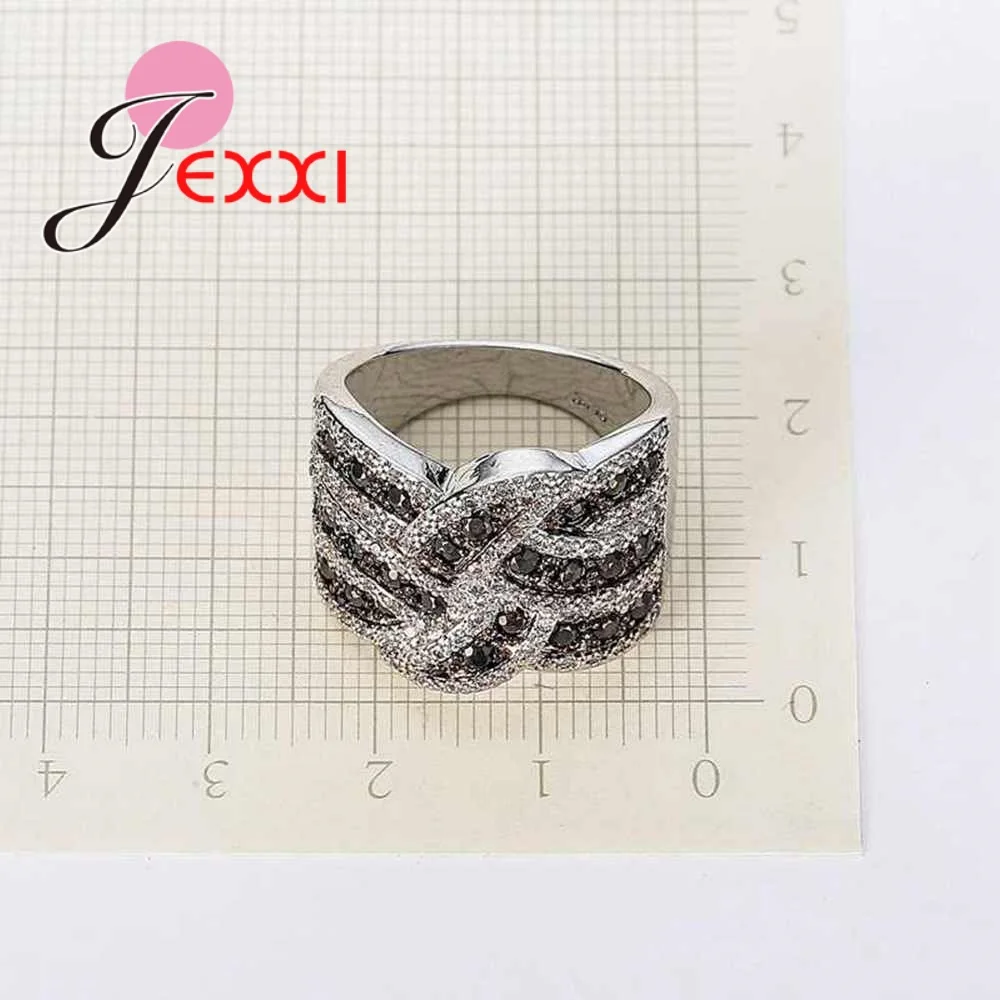 YAAMELI Hot Sale White Black Cross Ring Wide Knot Loop Jewelry 925 Sterling Silver Women Girls Christmas Gifts Drop Shipping