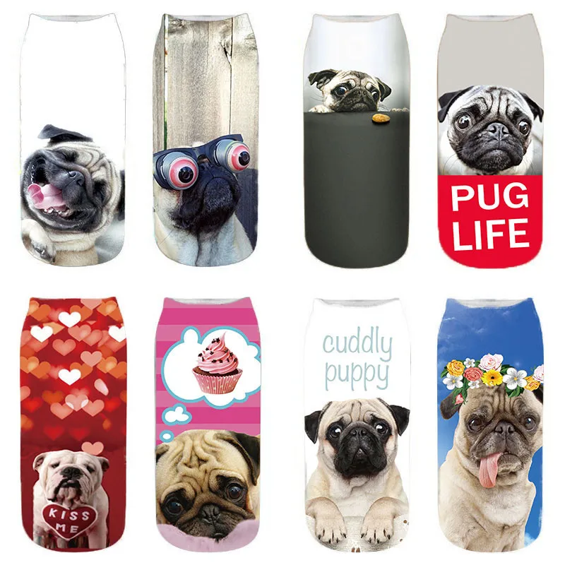 

3D printed dog cat cartoon animal sock french bulldog cute funny personalized novelty women socks comfortable cotton short sock