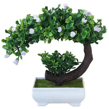 

Crescent Rose Artificial Bonsai With Flowerpot Potted, Plastic Artificial Flowers In Vase, Artificial Plant With Fake Flowers
