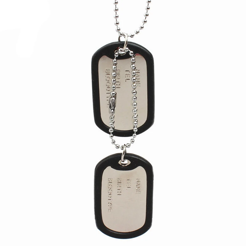 Military Army Black 2 Dog Tags Chain