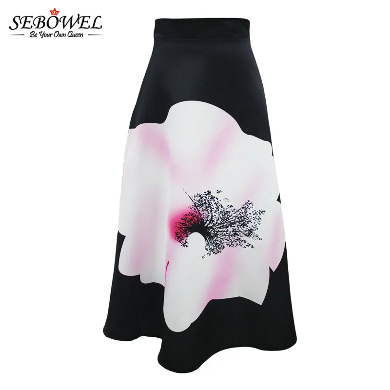 SEBOWEL, винтажная длинная юбка с цветочным принтом, женская, элегантная, с высокой талией, черная, белая, с цветами, макси юбка, повседневная, с открытыми плечами, для девушек, миди юбки