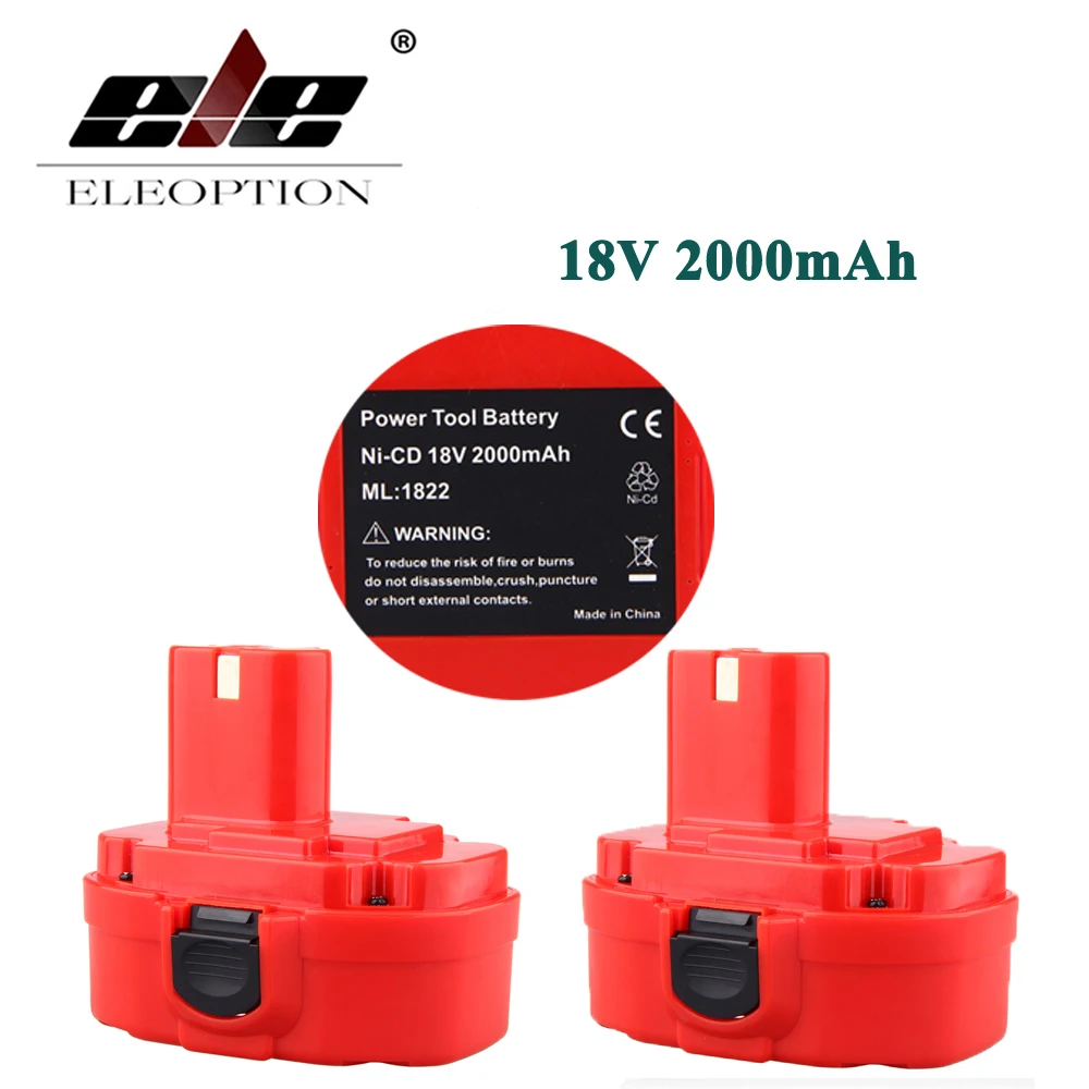

ELEOPTION 2PCS 18V 2.0AH 2000mAh Ni-CD Rechargeable Power Tool Battery for MAKITA 1822 192826-5 192827-3 PA18 18 Volt