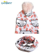 LONSANT/детские шляпы для мальчиков и девочек, осенне-зимняя хлопковая шапка, 2 предмета, детская отстегивающаяся розовая шерстяная шапка с принтом, больничная шапочка с воротником