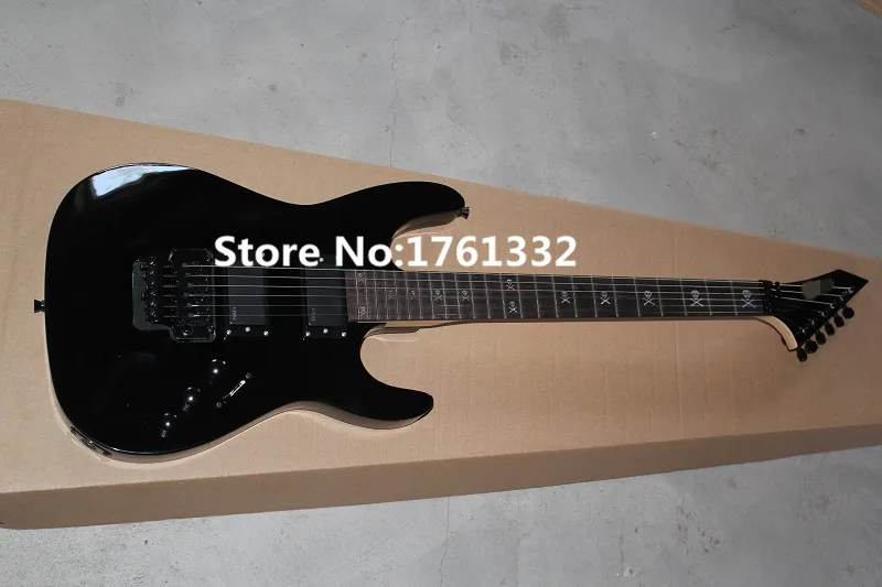 

Factory custom 24 frets black body tremolo electric guitar with skull pattern inlay,maple neck,active pickups,can be customzed