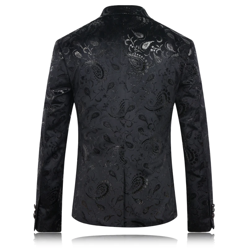 Black Blazer Men Paisley Floral Pattern Wedding Suit Jacket Slim Fit Stylish Costumes Stage Wear For Singer Mens Blazers Designs
