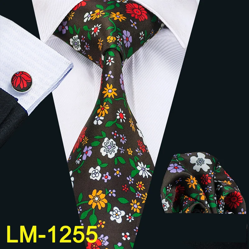 Barry. Wang 20 цветов 8,5 см принт Пейсли галстук носовой платок запонки набор зеленые шелковые галстуки для мужчин Свадебная вечеринка бизнес PS-20 - Цвет: LM-1255