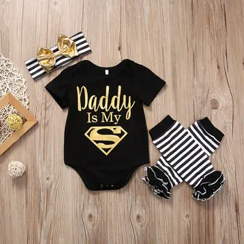 

Pudcoco Baby Boys Girl Rompers Jumpsuit Casual Top+Striped Leg Warmer&Bow Headband Toddler Newborn 3pcs Clothes Outfit Set 0-18M