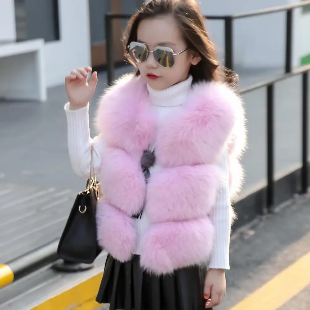 Г. Новая зимняя детская одежда однотонный детский меховой жилет пальто из искусственного лисьего меха Элегантный Теплый жилет, парка для девочек TZ183 - Цвет: Pink