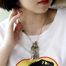 925 Sterling Silver Pendant Feather Charm Punk Link Thai Silver Eagle Chain For Men And Women Fine Gift 2005 starfield s925 sterling silver retro thai silver vintage style takahashi goro feather eagle necklace men women sweater chain set
