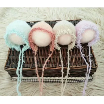 

4 pcs Newborn Baby Mohair Lace Hat Photography Props Cute Baby Beanies Handmade Knit Baby Infant Girls Bonnet Newborn Fotografia