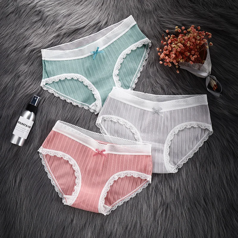 

2018 New pattern Sexy lace Rib cotton Briefs Women's underwear traceless Women Panties Lingerie Girls Intimates