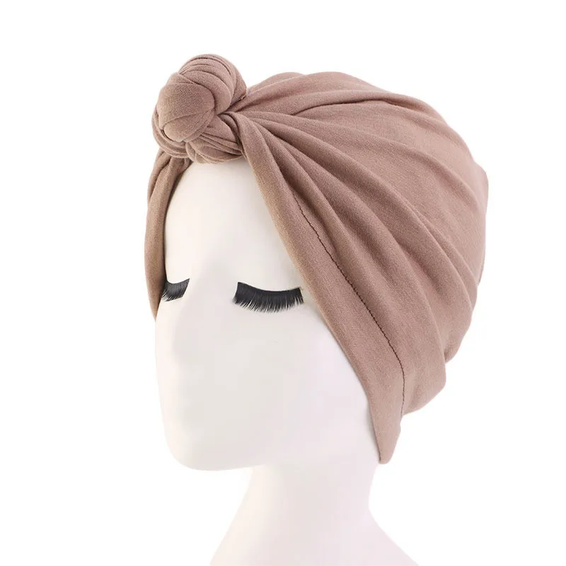 Хлопок галстук Эластичный Тюрбан волосы с оборками шапки бини банданы шарф для головы головные уборы для женщин 55 - Цвет: CAMEL
