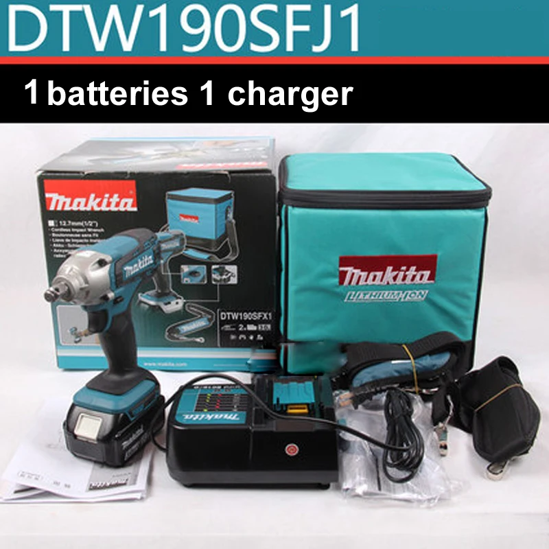 Япония Makita DTW190SFX1 перезаряжаемый Электрический гаечный ключ заряженный двойной/одиночный литиевая батарея ударный гаечный ключ для болтов рукава - Цвет: Simple