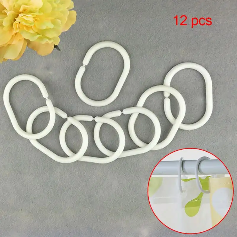 12Pcs White Plastic Shower Curtain Hook Bath C Type Curtain Glide