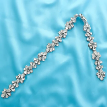 

Wholesale Handmade Beaded Gold Pearl Crystal Accessories Silver Garment Applique Wedding Dresses Wide Rhinestone Bridal DIY S176