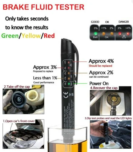 

Brake Oil Fluid Tester LED Moisture Liquid Tool Car Vehicle Test Indicator Pen Motorcycle brake fluid testerWithout battery