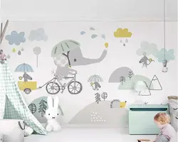 Beibehang заказ росписи обоев фото милый мультяшный слон езда на велосипеде хомяк облако детская комната фоне стены