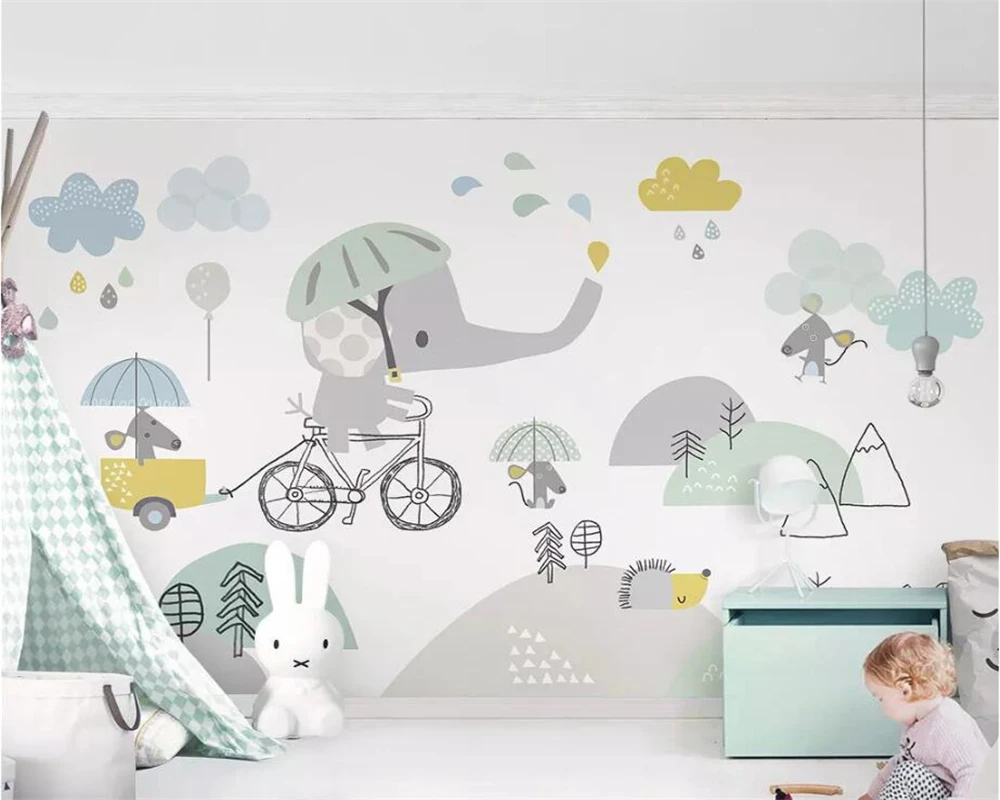 Beibehang Kustom Wallpaper Mural Foto Lucu Kartun Gajah Naik Sepeda Hamster Cloud Anak Kamar Latar Belakang Dinding Wallpaper Mural Custom Wallpaper Muralscustom Wallpaper AliExpress