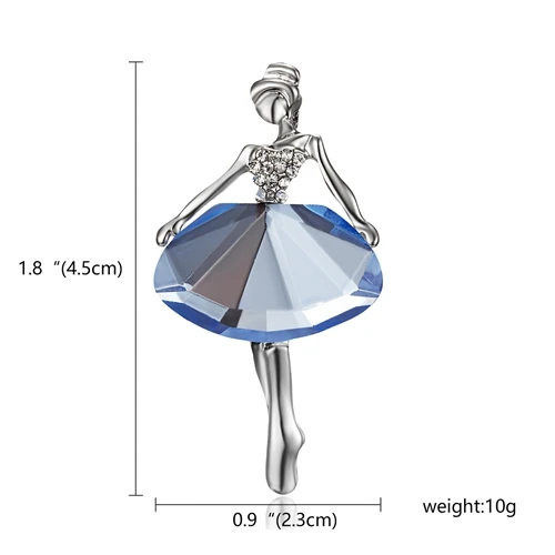 RINHOO Gymnastics Girl Flower Dancer Crystal Brooches for Women Cute Pin Bijouterie High Quality Corsage Fashion Wedding Jewelry Blue skirt