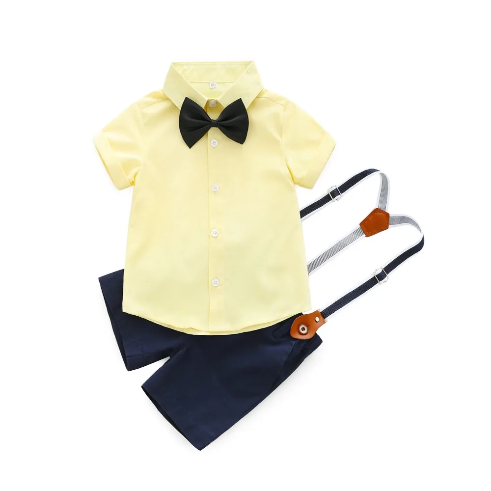 Kimocat Summer Baby Boy Clothes Set Wedding Party Birthday Gentleman Suit Short Sleeve Tops+Bib Pants 2Pcs Kids Boys Outifts |