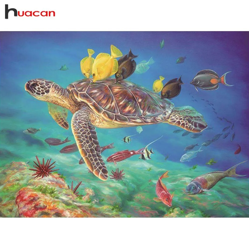 

HUACAN Diamond Embroidery Animals Full Drill Diamond Painting Fish Diamond Mosaic Turtle Picture Of Rhinestone Decor Home