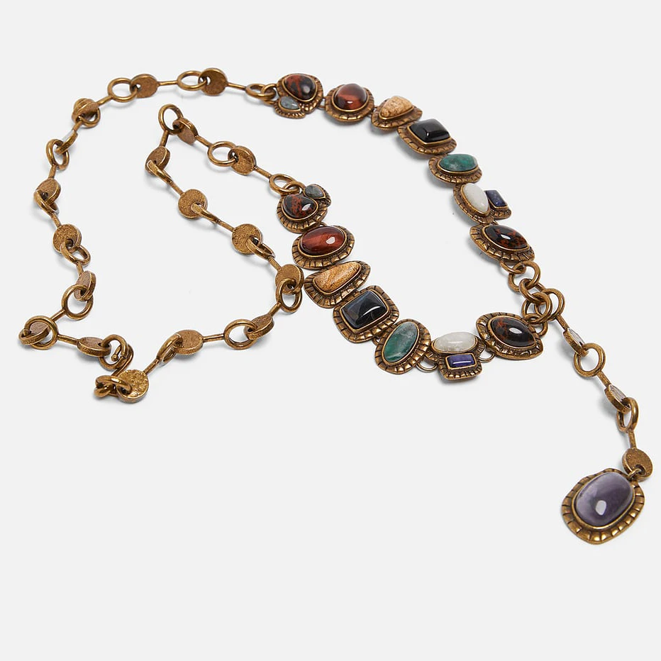 Dvacaman Bohemian ZA многоцветный полудрагоценный камень ожерелье Женская подвеска цепь и колье ожерелье вечерние ювелирные изделия женские