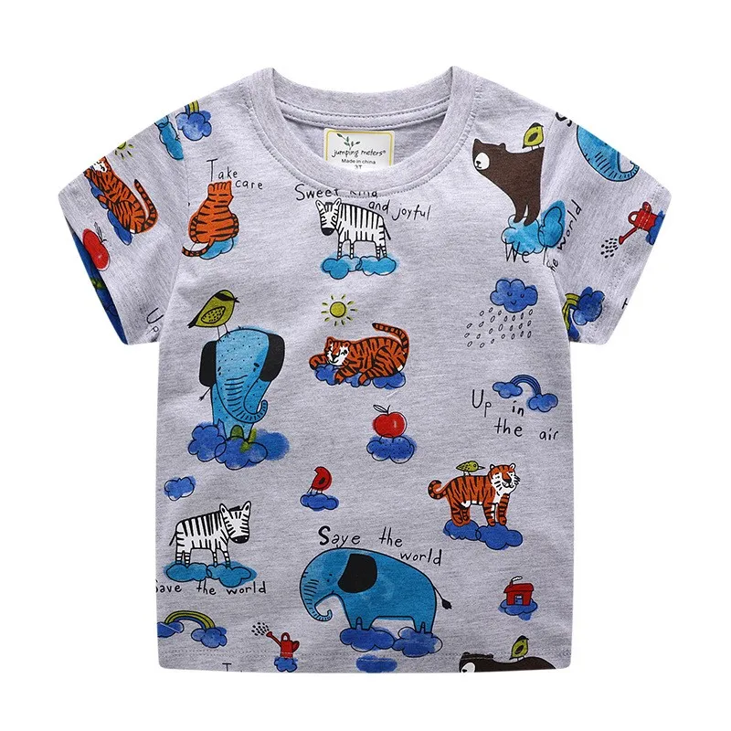 Детская летняя одежда футболка для мальчиков с героями мультфильмов новые летние хлопковые футболки для маленьких мальчиков с аппликацией милых животных, детская одежда