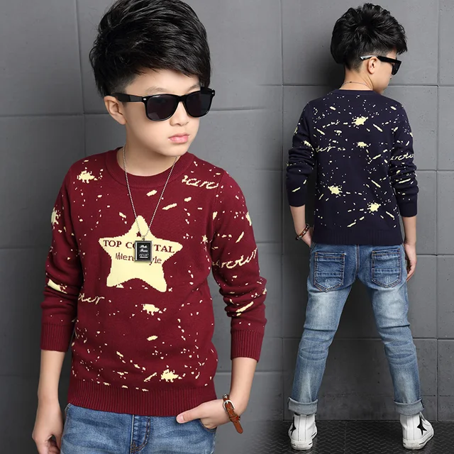 2017 boy sweater Cool Star Print Kids Wool Sweaters Children's Pullover