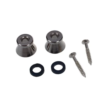 

2 x Electric Acoustic Guitar Bass Strap Button Screw Lock Pins Pegs Pads - Silver