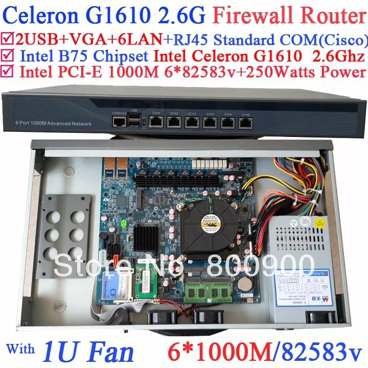 

Celeron G1610 industrial 1U firewall server barebone system with 6*1000M 82583v Lan Wayos PFSense Mikrotik Panabit ROS support