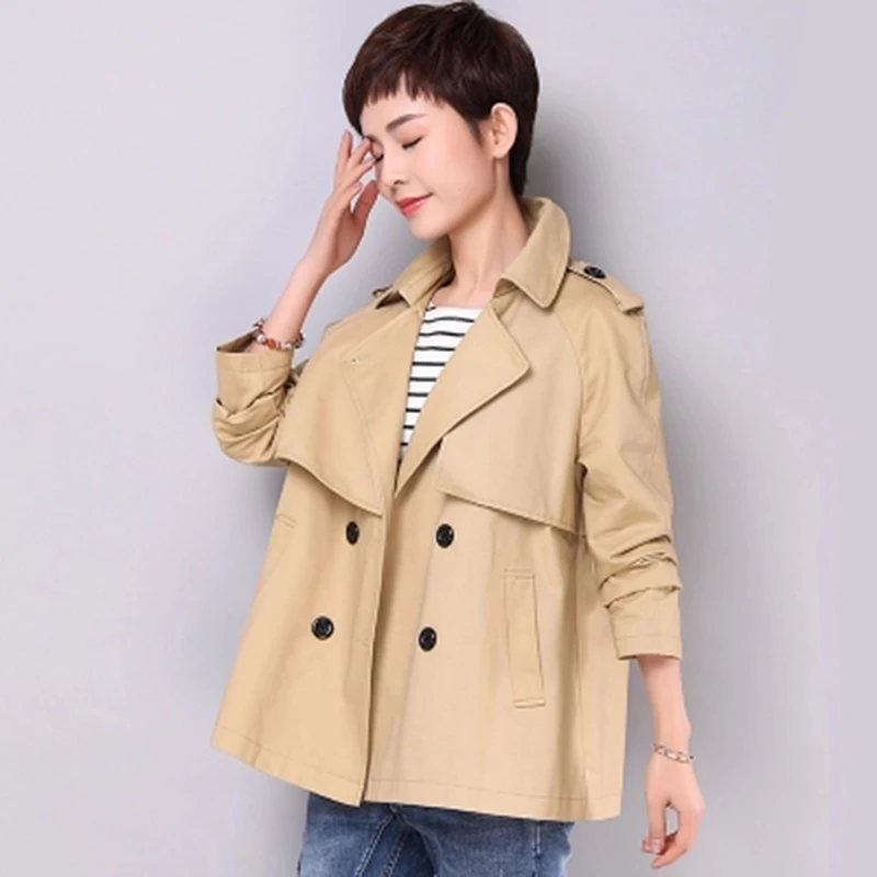 

Spring Autumn Double Breasted Short Trench Coat Women 2018 Turn Down Collar Plus Size 5XL Casual Windbreaker Abrigos Mujer F552